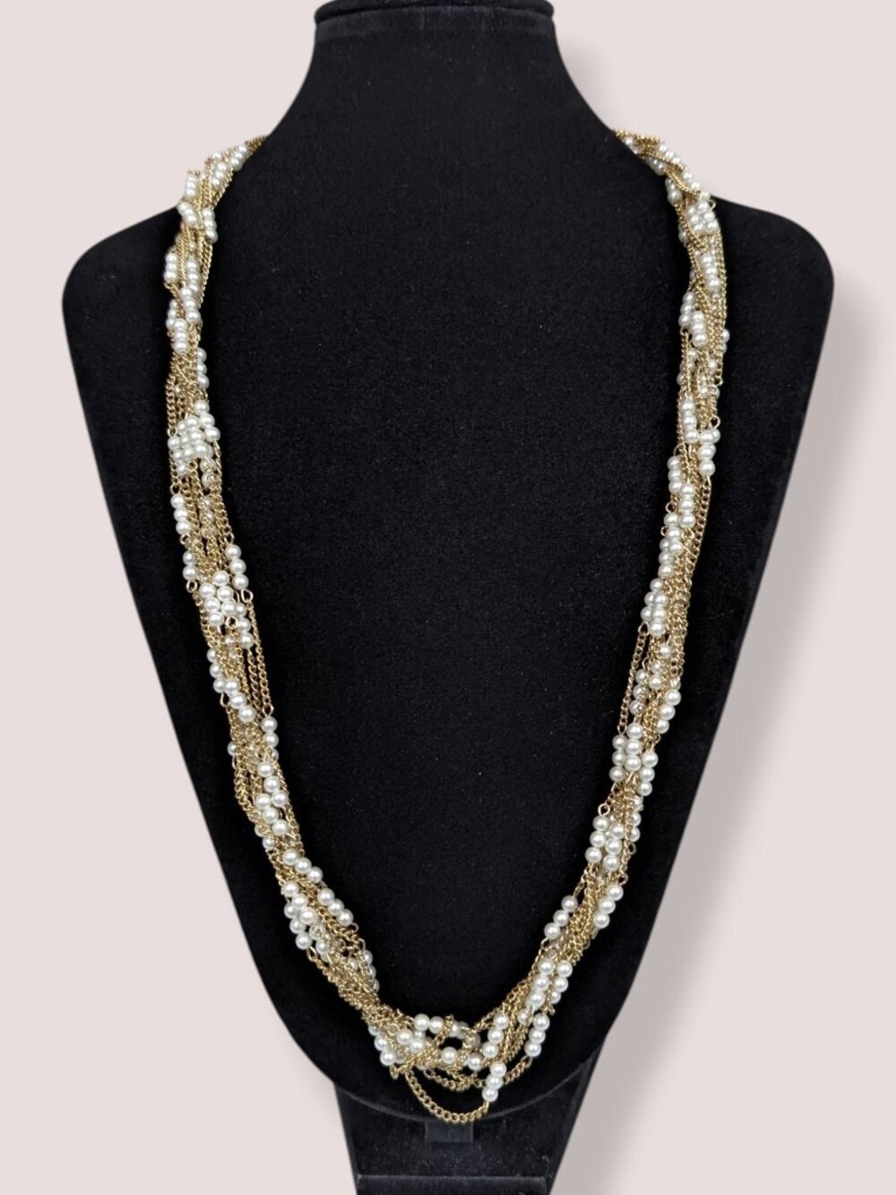 V. Long 8-Strand Chain & Faux Pearl Accent Necklace